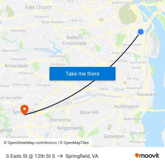 S Eads St @ 12th St S to Springfield, VA map