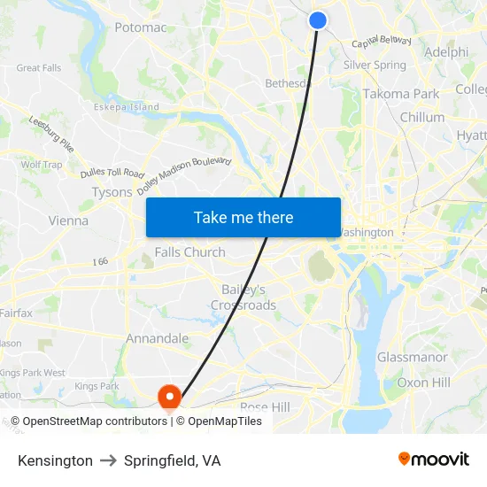 Kensington to Springfield, VA map