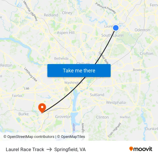 Laurel Race Track to Springfield, VA map