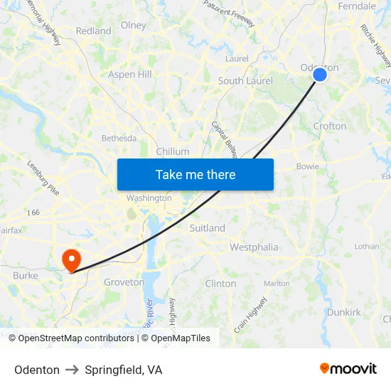Odenton to Springfield, VA map