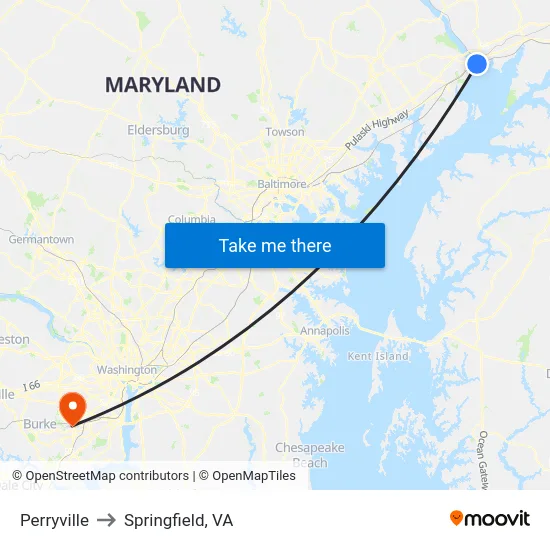 Perryville to Springfield, VA map