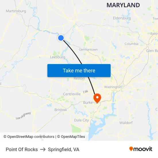 Point Of Rocks to Springfield, VA map
