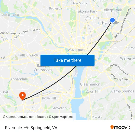 Riverdale to Springfield, VA map