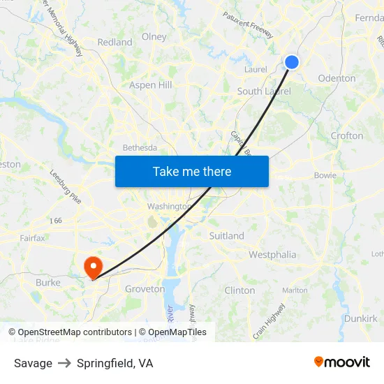 Savage to Springfield, VA map