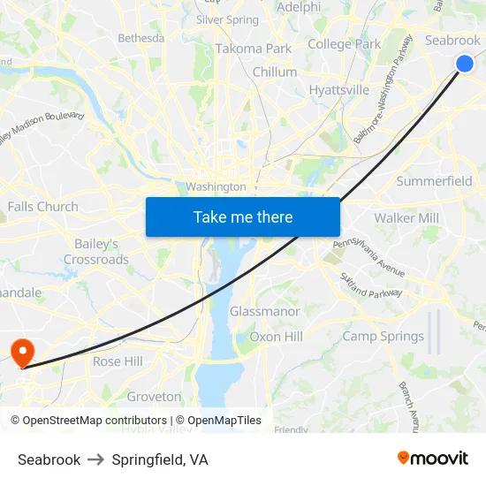 Seabrook to Springfield, VA map