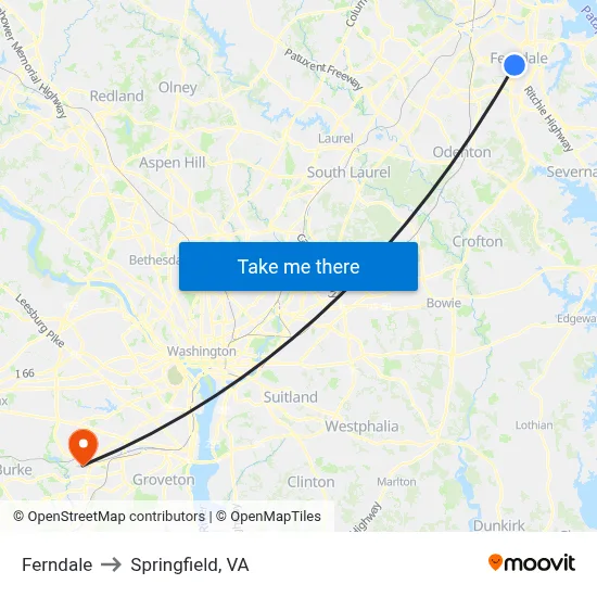 Ferndale to Springfield, VA map