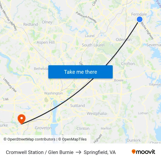 Cromwell Station / Glen Burnie to Springfield, VA map