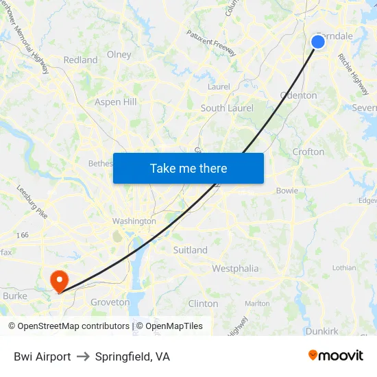 Bwi Airport to Springfield, VA map