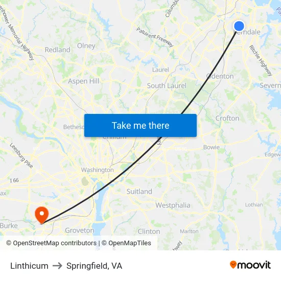 Linthicum to Springfield, VA map