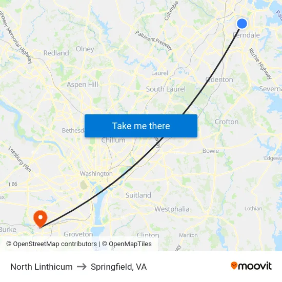 North Linthicum to Springfield, VA map