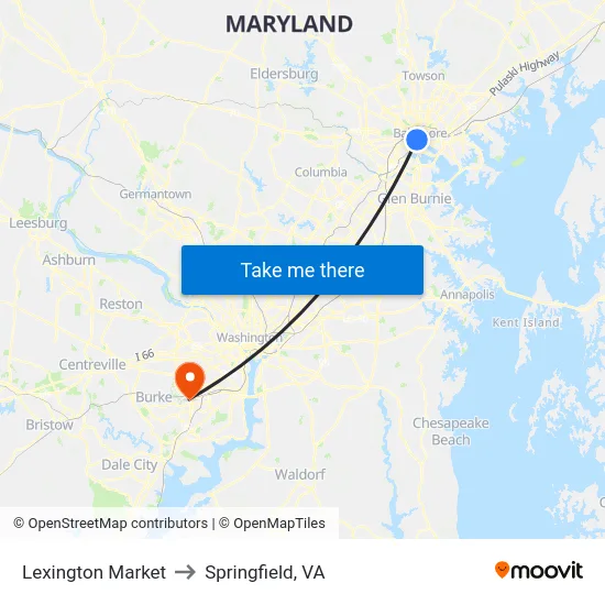Lexington Market to Springfield, VA map