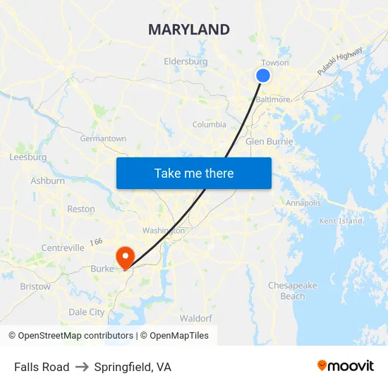 Falls Road to Springfield, VA map