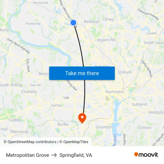 Metropolitan Grove to Springfield, VA map