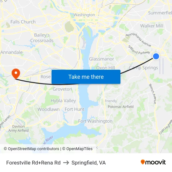 Forestville Rd+Rena Rd to Springfield, VA map