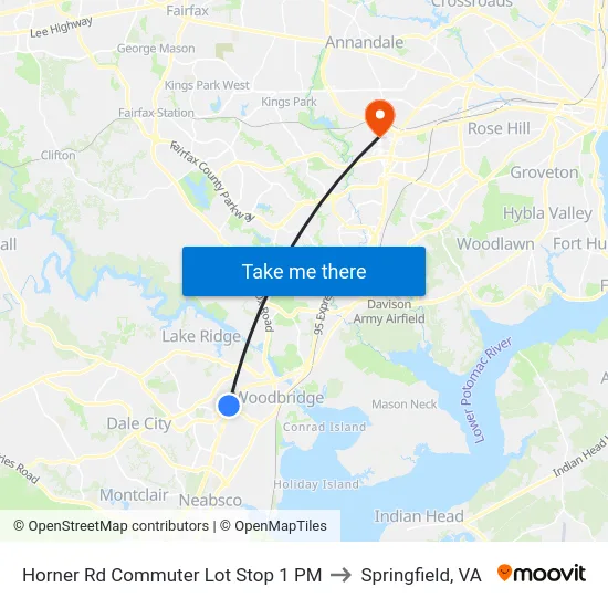 Horner Rd Commuter Lot Stop 1 PM to Springfield, VA map
