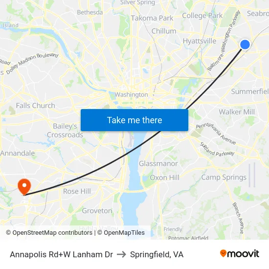 Annapolis Rd+W Lanham Dr to Springfield, VA map