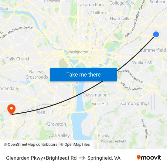 Glenarden Pkwy+Brightseat Rd to Springfield, VA map