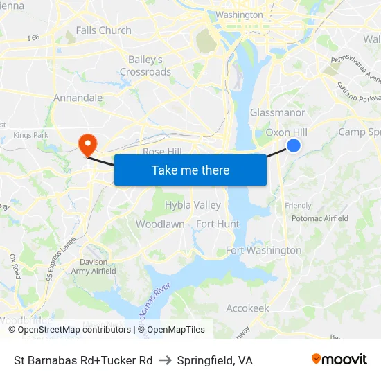 St Barnabas Rd+Tucker Rd to Springfield, VA map