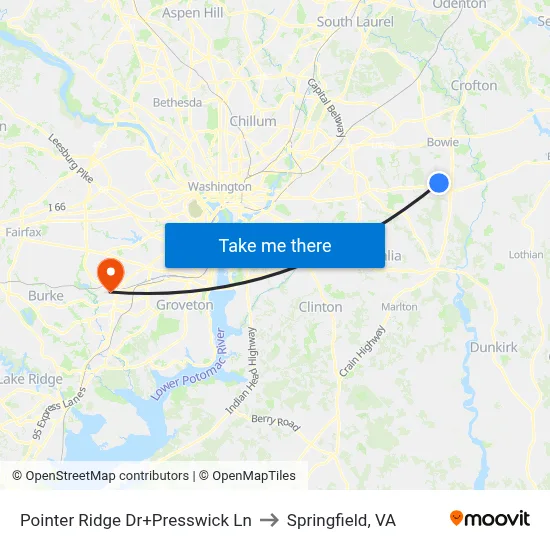 Pointer Ridge Dr+Presswick Ln to Springfield, VA map
