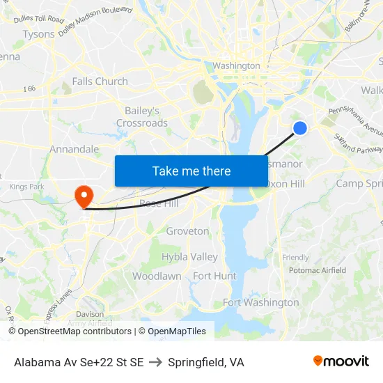 Alabama Av Se+22 St SE to Springfield, VA map