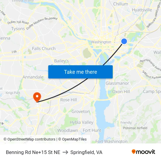 Benning Rd Ne+15 St NE to Springfield, VA map