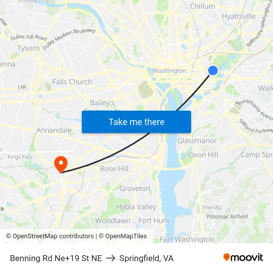Benning Rd Ne+19 St NE to Springfield, VA map