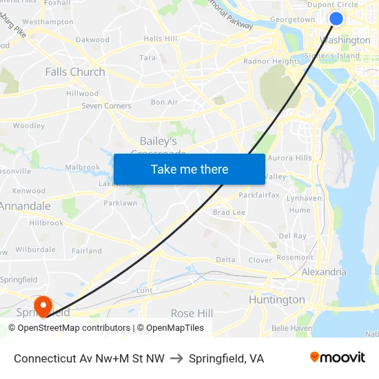 Connecticut Av Nw+M St NW to Springfield, VA map