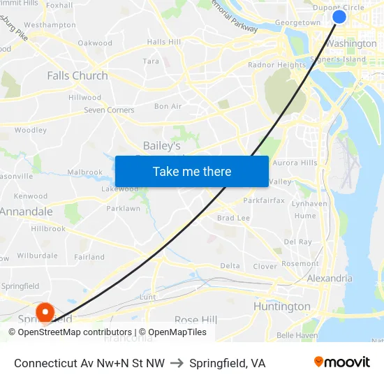 Connecticut Av Nw+N St NW to Springfield, VA map