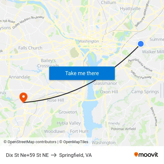 Dix St Ne+59 St NE to Springfield, VA map