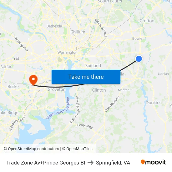 Trade Zone Av+Prince Georges Bl to Springfield, VA map