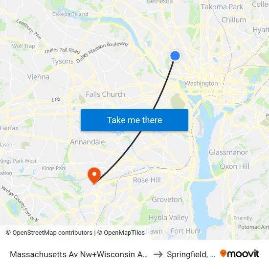 Massachusetts Av Nw+Wisconsin Av NW to Springfield, VA map