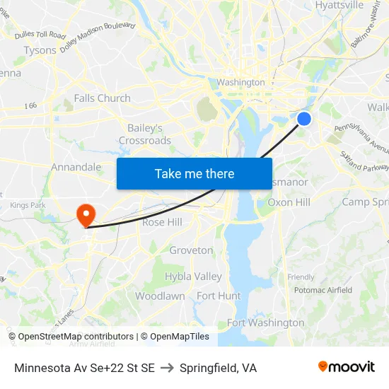 Minnesota Av Se+22 St SE to Springfield, VA map