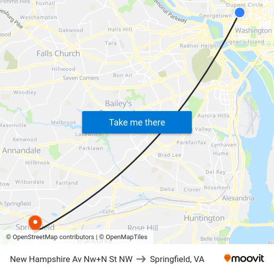 New Hampshire Av Nw+N St NW to Springfield, VA map