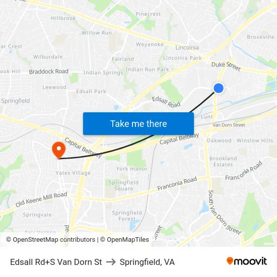Edsall Rd+S Van Dorn St to Springfield, VA map