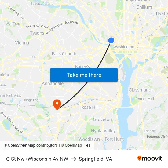 Q St Nw+Wisconsin Av NW to Springfield, VA map