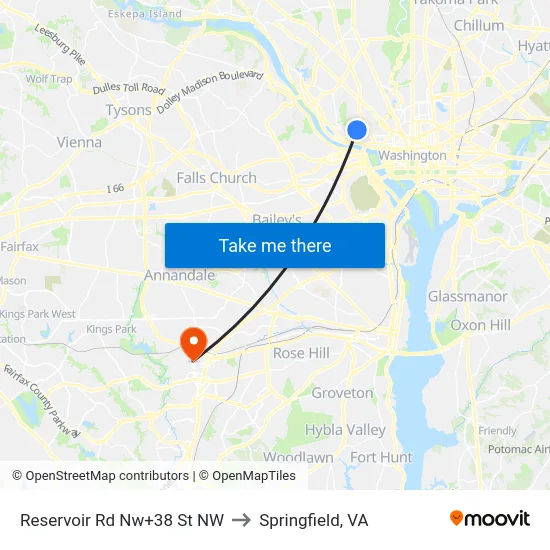 Reservoir Rd Nw+38 St NW to Springfield, VA map