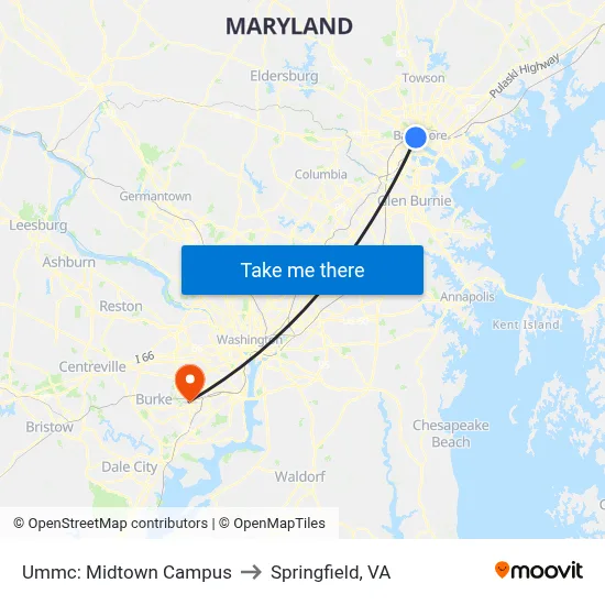 Ummc: Midtown Campus to Springfield, VA map