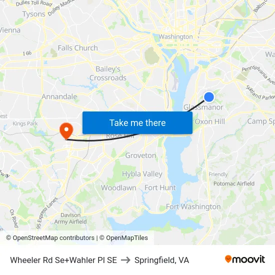Wheeler Rd Se+Wahler Pl SE to Springfield, VA map