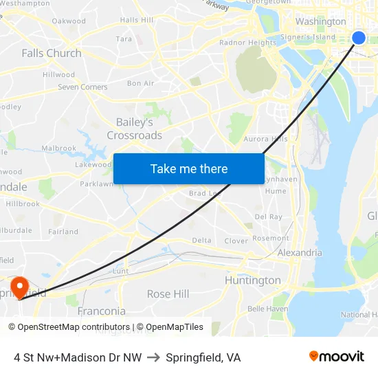 4 St Nw+Madison Dr NW to Springfield, VA map
