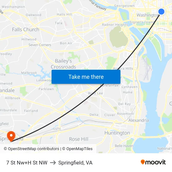 7 St Nw+H St NW to Springfield, VA map