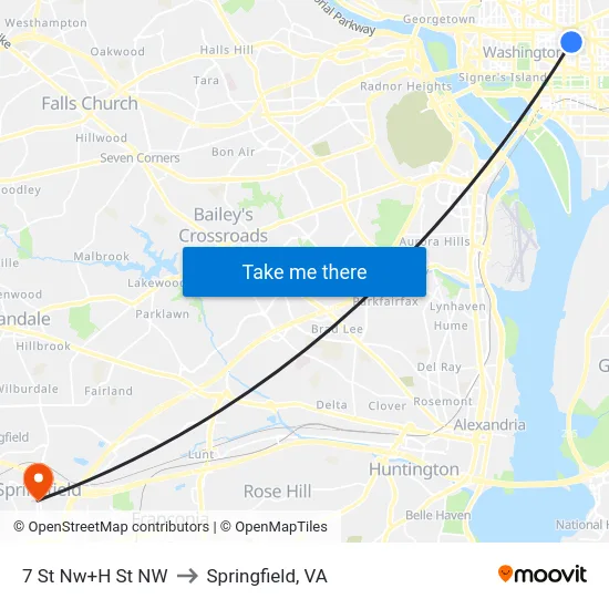 7 St Nw+H St NW to Springfield, VA map