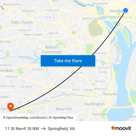 11 St Nw+F St NW to Springfield, VA map