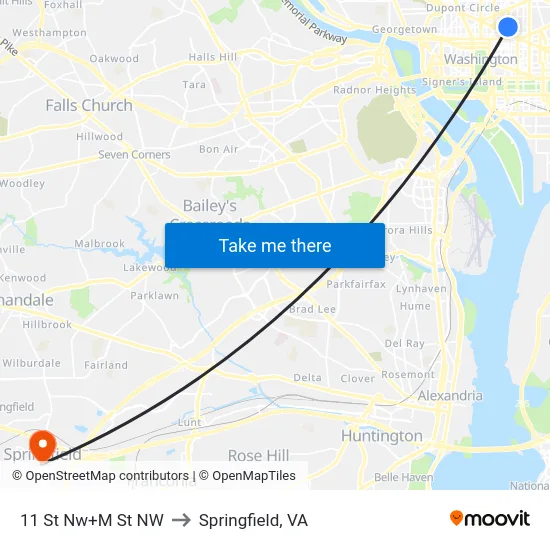 11 St Nw+M St NW to Springfield, VA map