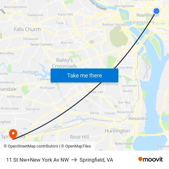 11 St Nw+New York Av NW to Springfield, VA map
