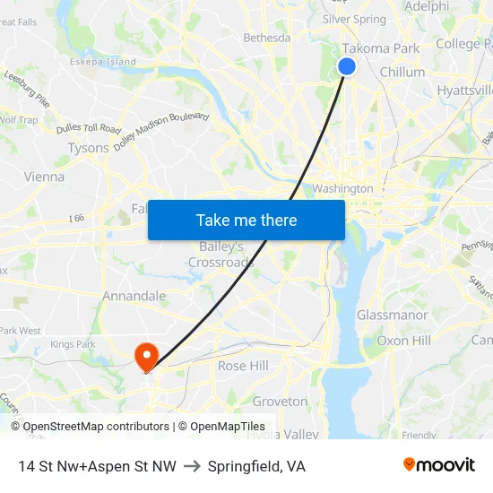 14 St Nw+Aspen St NW to Springfield, VA map