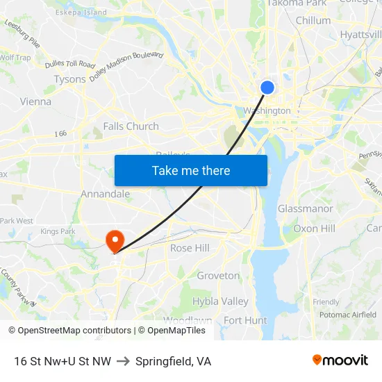 16 St Nw+U St NW to Springfield, VA map