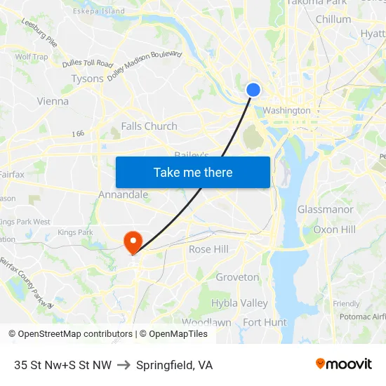 35 St Nw+S St NW to Springfield, VA map