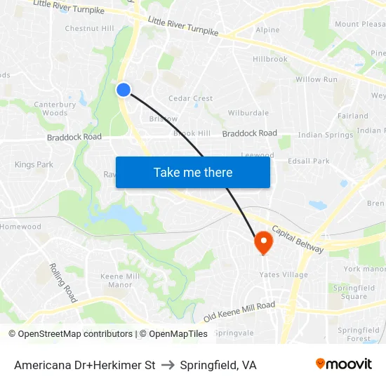 Americana Dr+Herkimer St to Springfield, VA map