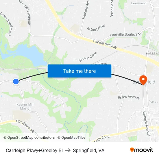 Carrleigh Pkwy+Greeley Bl to Springfield, VA map