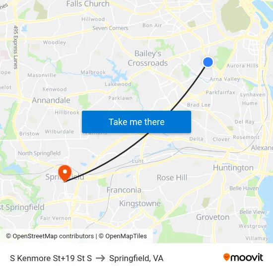 S Kenmore St+19 St S to Springfield, VA map